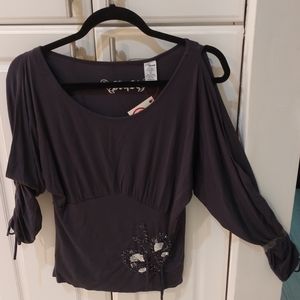 *Long Open Sleeve Charcoal Gray Blouse Size Medium